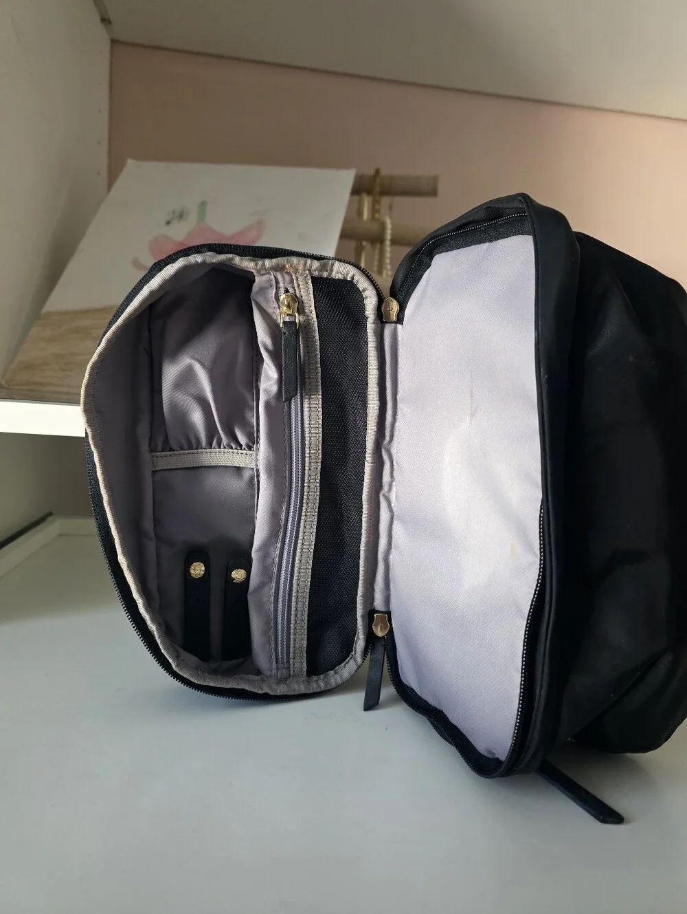Tumi Voyageur Selma Cosmetic Case Toiletry Bag in black gold